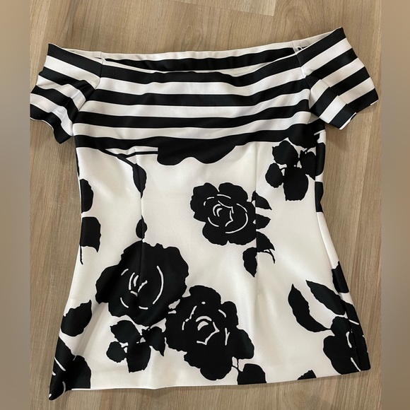 FRANK LYMAN Gorgeous Floral Off the Shoulder Dressy Blouse. Size 8 - Picture 3 of 9